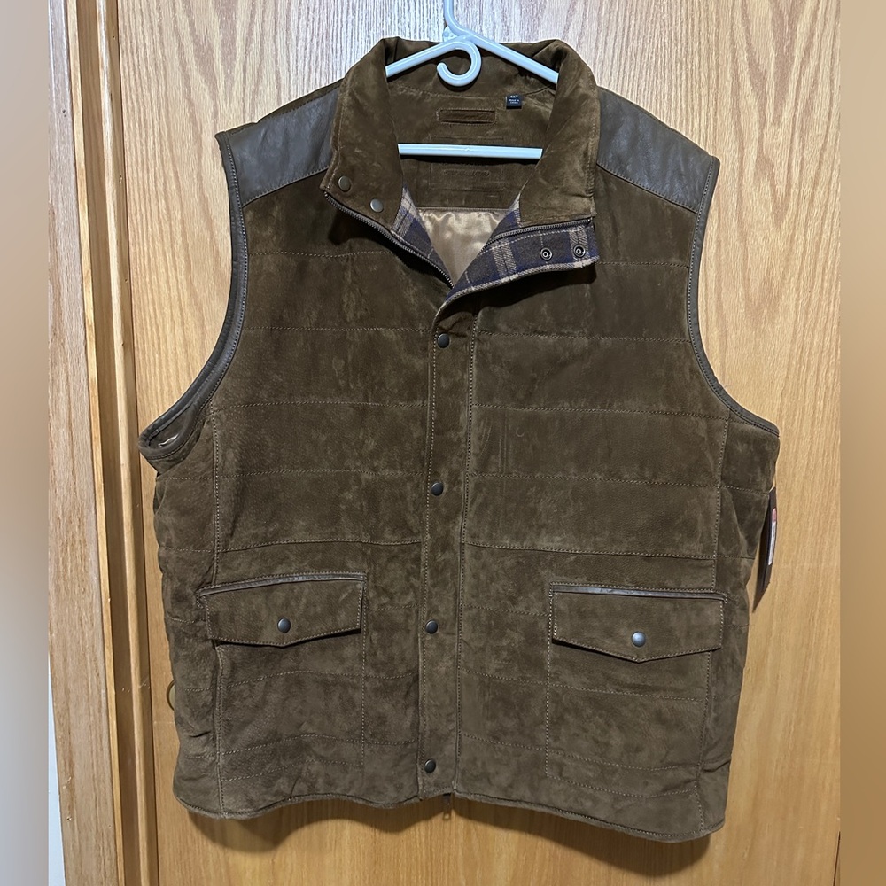 Roundtree & Yorke Suede Leather Full Zip & Button Snap Brown Vest 4XT